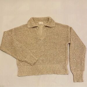 Marled Beige Shiny Knit Collared Sweater Women’s Size S